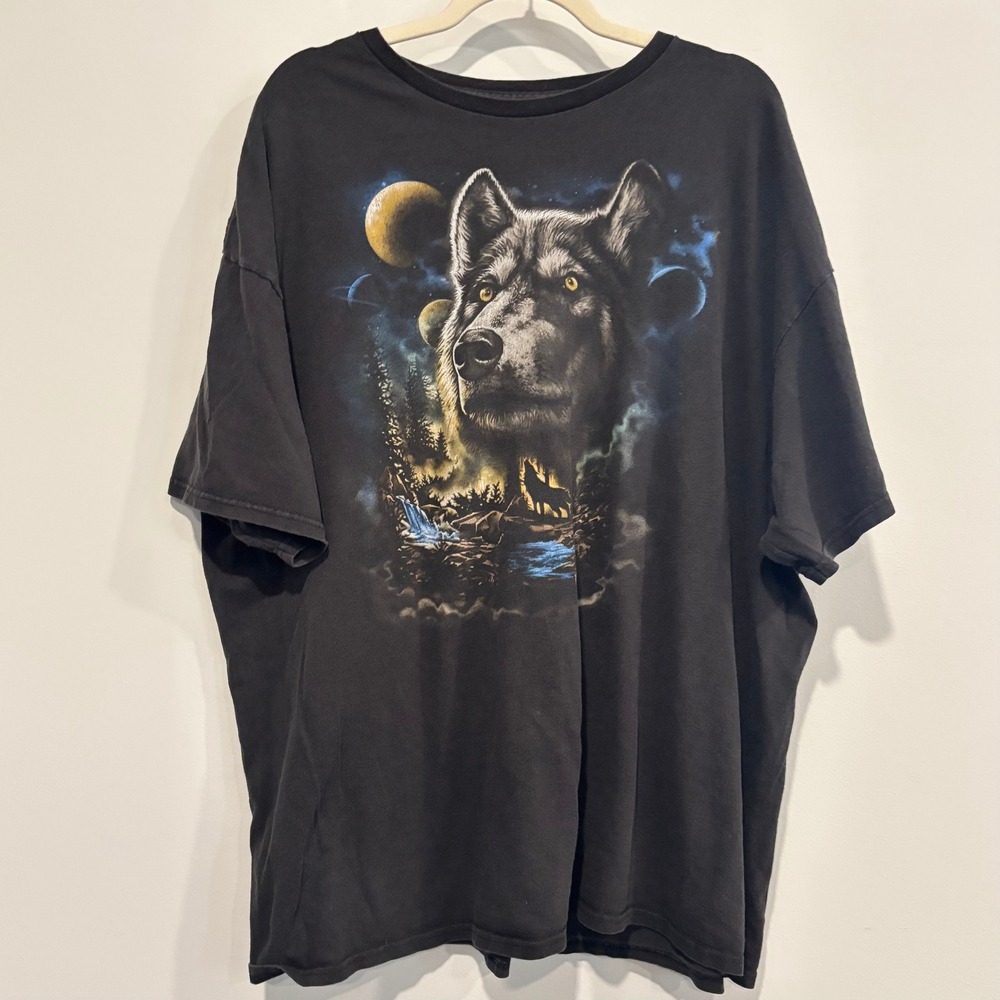 DOM Mens Graphic Shirt 3XL Wolf Moon Nature Majestic Streetwear Forest 21186